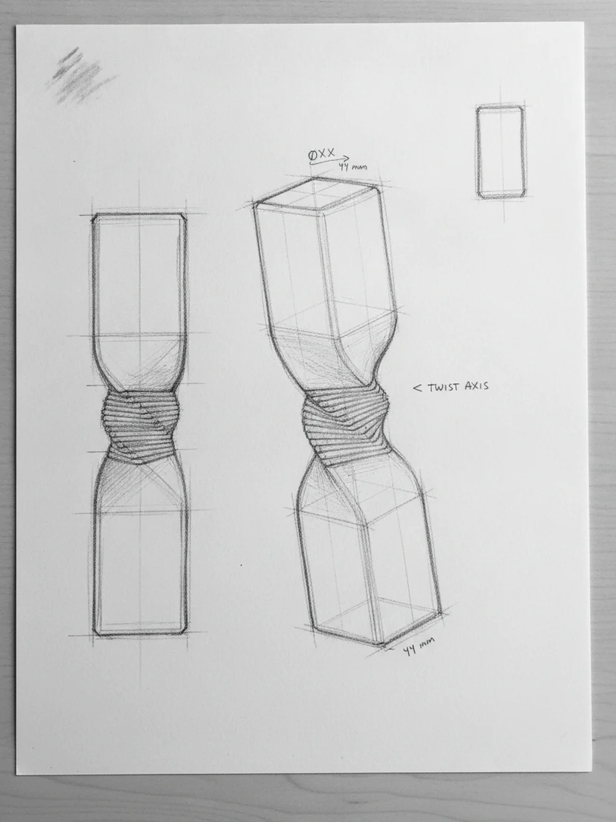 Pencil concept sketch of the trophy from multiple angles
