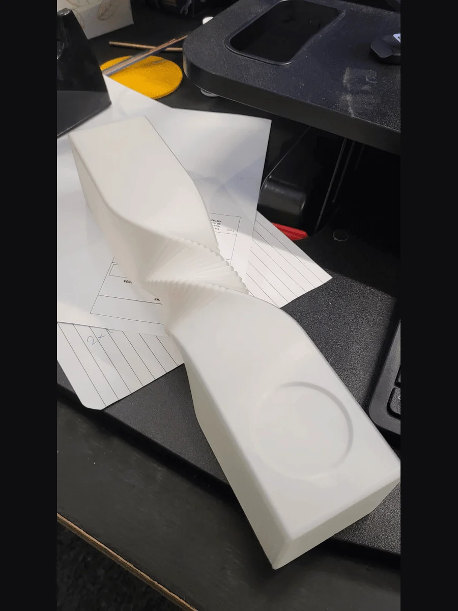 The complete 3D-printed pattern of the trophy, fresh off the printer
