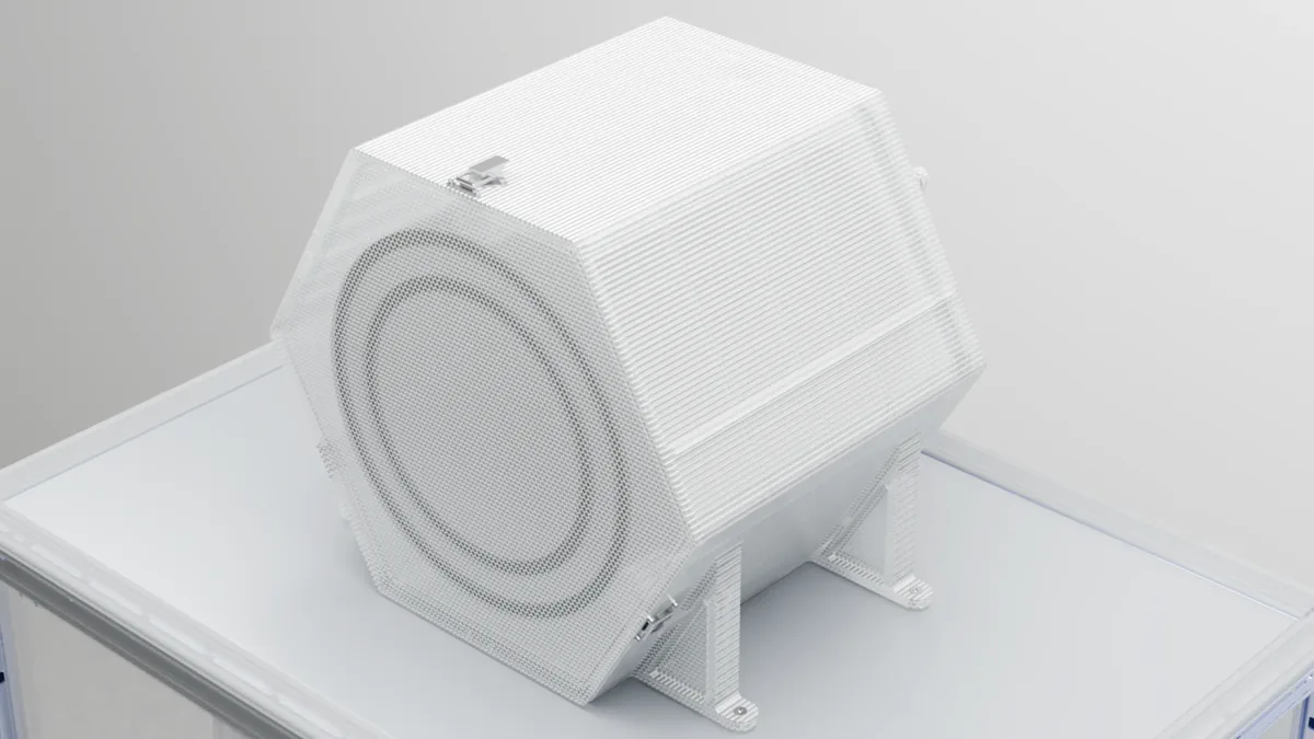The Filtercase seated on the enclosure roof, seen from above.