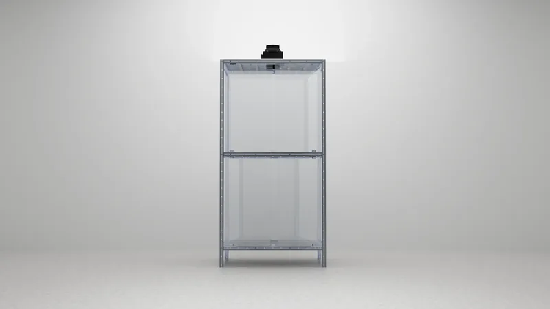 A single two-bay module with the powered extraction fan seated on the roof plate.